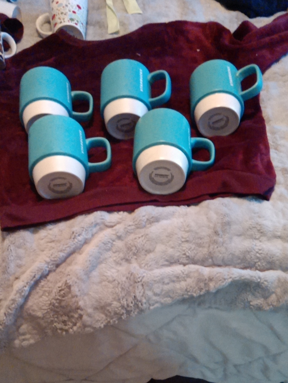 Stackable Teal Ceramic Mugs - Set of 5